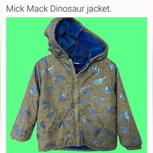 Mick Mack Dinosaur hooded boys puffer warm green / blue metallic jacket 2T